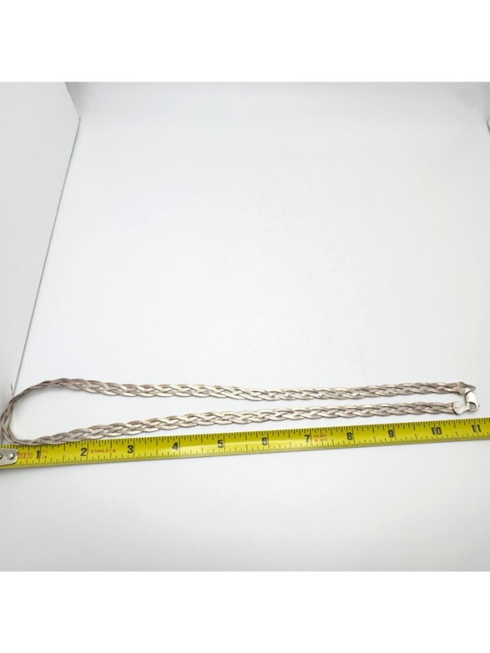 Vtg Mexico 925 Sterling Silver Braided Herringbone Necklace Lobster Clasp 21 - Picture 3 of 9